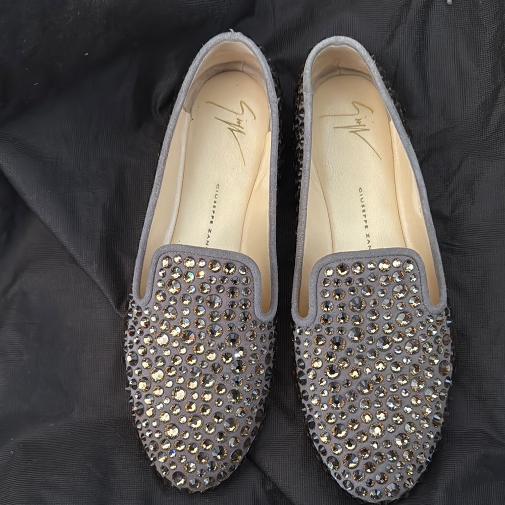 Gray Studded Women's Loafers
